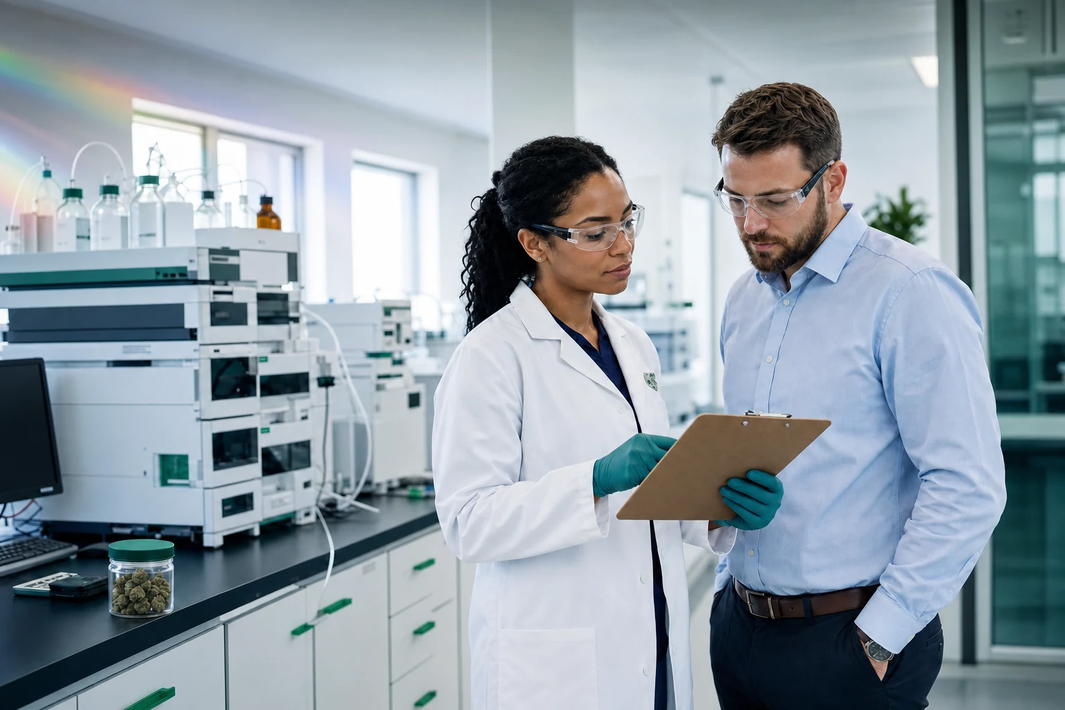 Professional laboratory scene illustrating Choosing the Right Cannabis Testing Lab: A Michigan Operator's Guide
