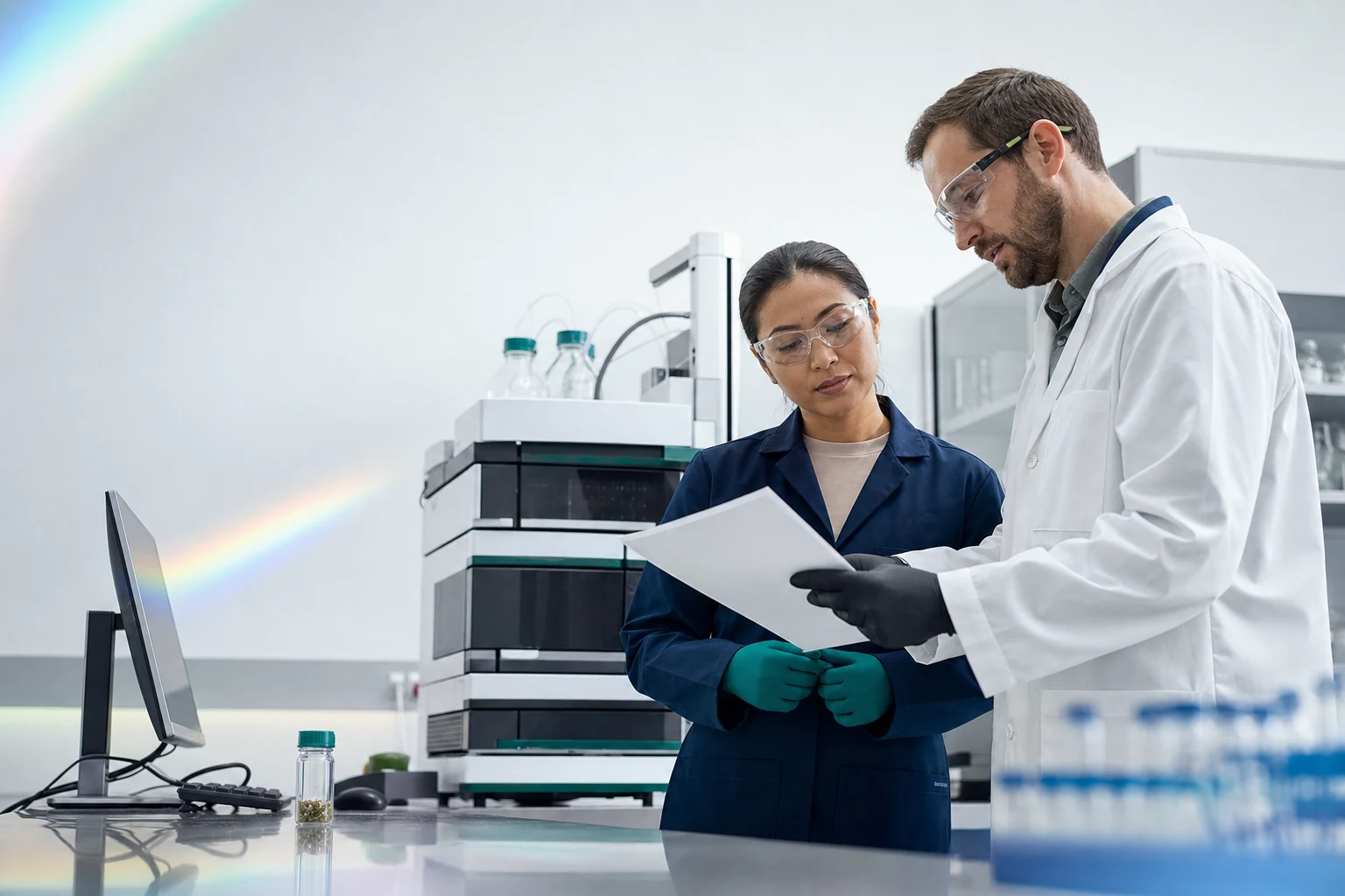 Professional laboratory scene illustrating How to Read a Cannabis Potency COA